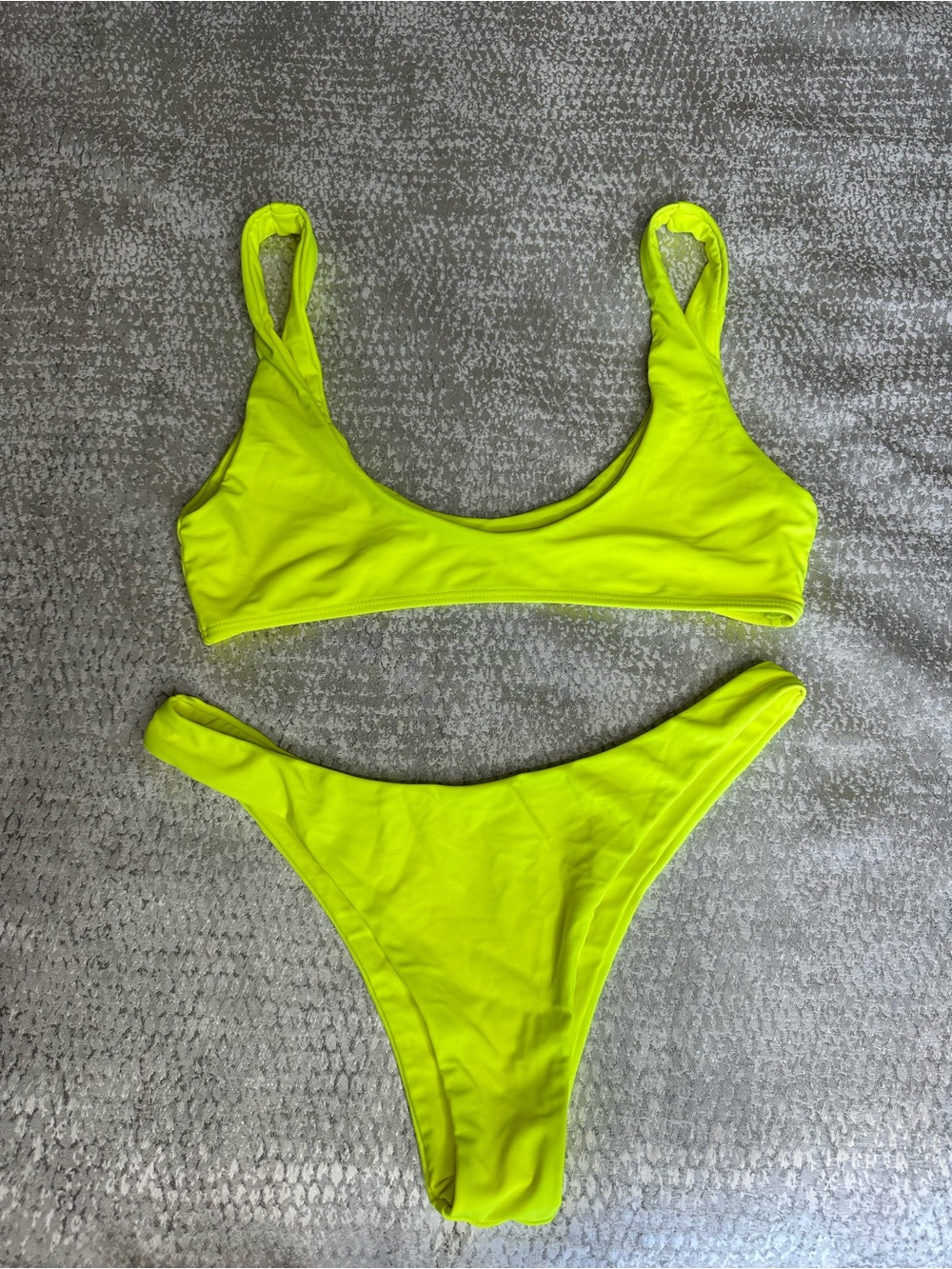Neon Yellow Scoop Neck Bikini Set - Women Swim